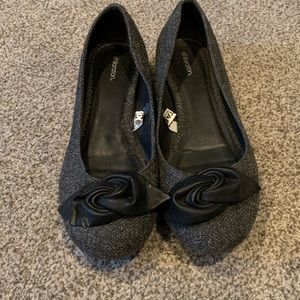 Tweed flats - Size 9 with black Rose synthetic leather bow
